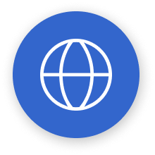 A blue circle with an image of the globe in it.